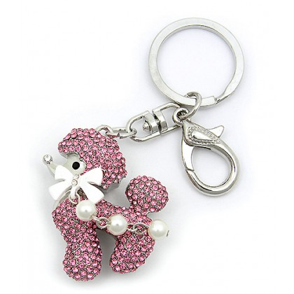 Key Chain - 12 PCS - Rhinestone Poodle - Silver/ Pink - KC-HFK5911SVPK